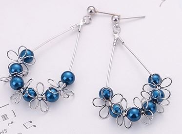 E255 Sapphire Blue Bead Flower Design Earrings - Iris Fashion Jewelry
