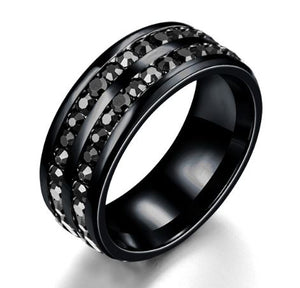 R418 Black & Black Diamonds Double Row Ring - Iris Fashion Jewelry