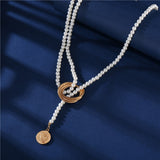N2135 Gold Pearl Dangle Necklace with FREE Earrings - Iris Fashion Jewelry