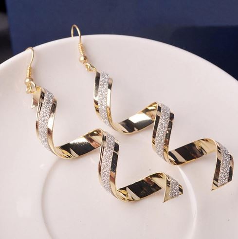 E294 Long Silver on Gold Dangle Twist Earrings - Iris Fashion Jewelry
