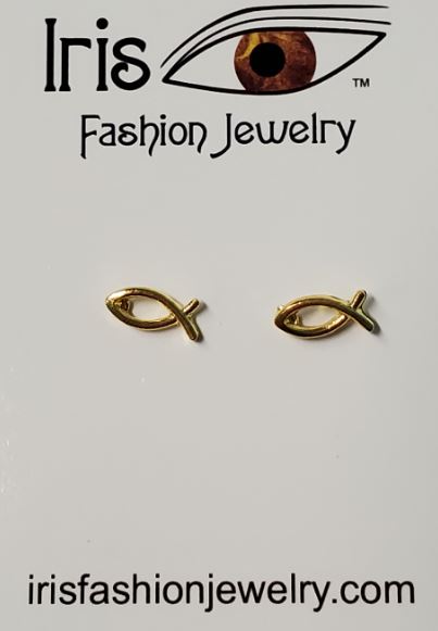 E1232 Gold Religious Fish Earrings - Iris Fashion Jewelry