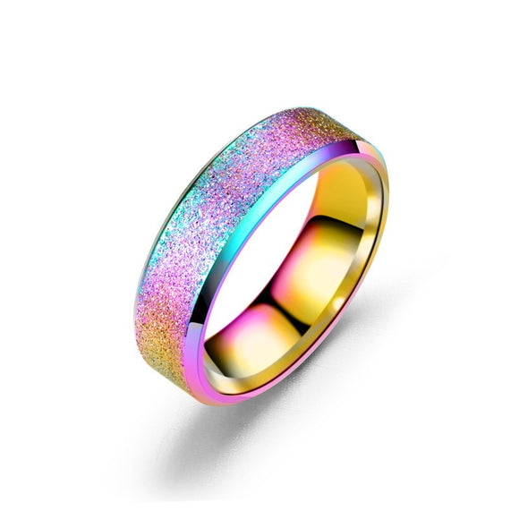 R424 Iridescent Textured Titanium & Stainless Steel Ring - Iris Fashion Jewelry