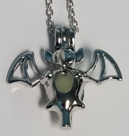 N828 Silver Glow in the Dark Bat Necklace with FREE EARRINGS - Iris Fashion Jewelry