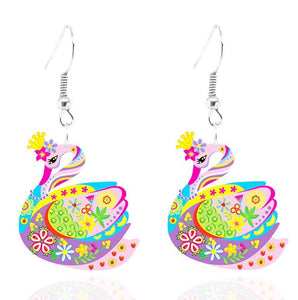 *E832 Colorful Acrylic Swan Earrings - Iris Fashion Jewelry