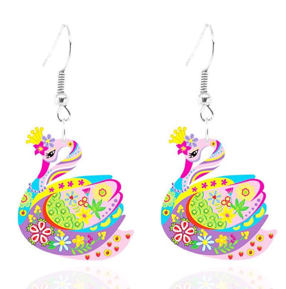 *E832 Colorful Acrylic Swan Earrings - Iris Fashion Jewelry