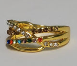 R251 Gold Multi Color Rhinestones Ring - Iris Fashion Jewelry