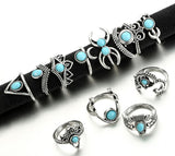 RS19 Silver Blue Gem 11 Piece Ring Set - Iris Fashion Jewelry