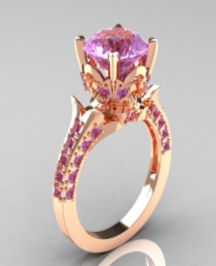 R172 Rose Gold Pink Gem Rhinestones Ring - Iris Fashion Jewelry