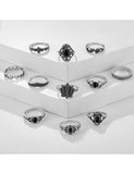 RS13 Silver Color Black Stone 11 pc. Ring Set - Iris Fashion Jewelry