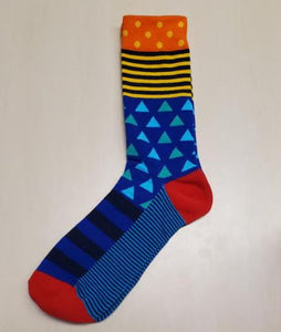 SF1088 Royal Blue Striped Triangles & Dots Socks - Iris Fashion Jewelry