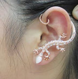 E1231 Silver with Rhinestones & Moonstone Gecko SINGLE Earring - Iris Fashion Jewelry