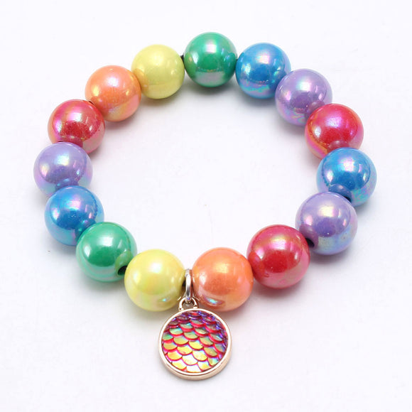 L379 Multi Color Pearlized Beads Pink Fish Scale Charm Bracelet - Iris Fashion Jewelry
