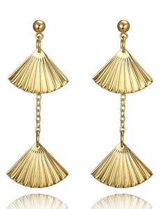 E458 Gold Double Fan Earrings - Iris Fashion Jewelry