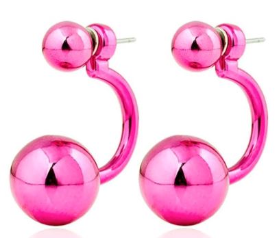 *E445 Pink Behind The Ear Double Ball Earrings - Iris Fashion Jewelry