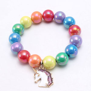 L416 Multi Color Pearlized Beads Unicorn Charm Bracelet - Iris Fashion Jewelry