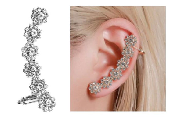 E266 Silver Rhinestone Flower Ear SINGLE Cuff - Iris Fashion Jewelry