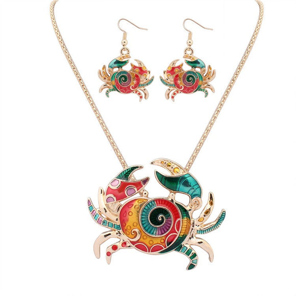 N14 Beautiful Gold Baked Enamel Crab Necklace With FREE Earrings - Iris Fashion Jewelry