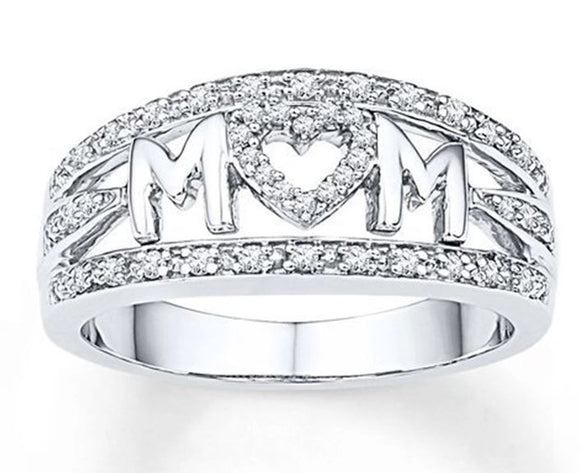 R280 Silver Mom Rhinestones Heart Ring - Iris Fashion Jewelry