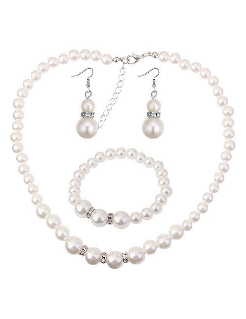 N811 White Pearls Necklace with FREE Earrings & FREE Bracelet - Iris Fashion Jewelry