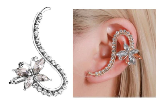 E553 Silver Rhinestone Butterfly Ear SINGLE Cuff - Iris Fashion Jewelry