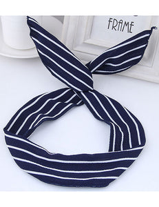 H62 Blue & White Stripe Pattern Wire Hair Band - Iris Fashion Jewelry