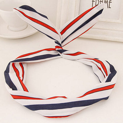 H93 Red-White & Blue Pattern Wire & Cloth Hair Band - Iris Fashion Jewelry