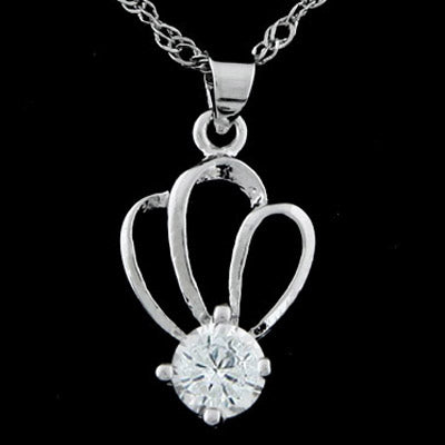 L61 Small Silver Crown Design with Diamond Short Chain Necklace with FREE Earrings - Iris Fashion Jewelry