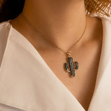 N1290 Gold Green Rhinestone Cactus Necklace With FREE Earrings - Iris Fashion Jewelry