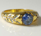 R224 Gold Blue Gemstone Vine Design Ring - Iris Fashion Jewelry