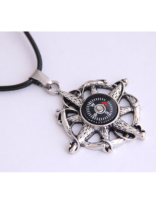 N1773 Silver Compass Pendant Necklace - Iris Fashion Jewelry