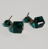 E1444 Gold Green Cube Earrings - Iris Fashion Jewelry