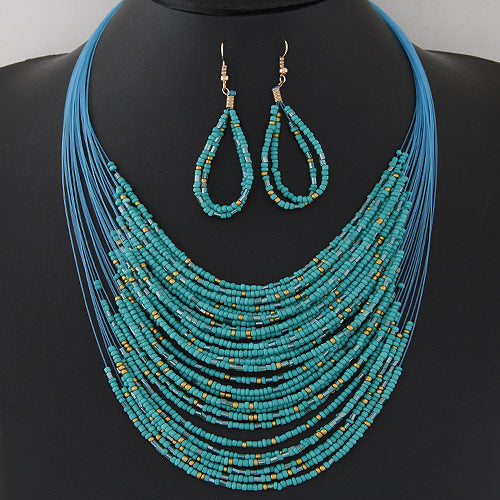 N717 Seafoam Seed Bead Necklace with FREE Earrings - Iris Fashion Jewelry