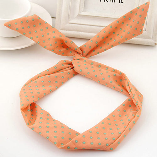 H98 Orange with Green Dots Pattern Wire & Cloth Hair Band - Iris Fashion Jewelry