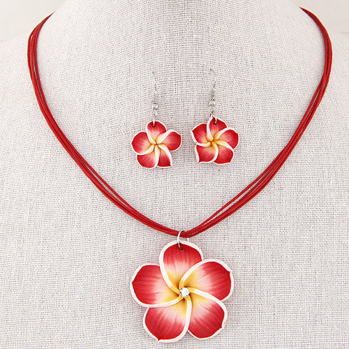 L42 Red Flower Necklace & Earring Set - Iris Fashion Jewelry
