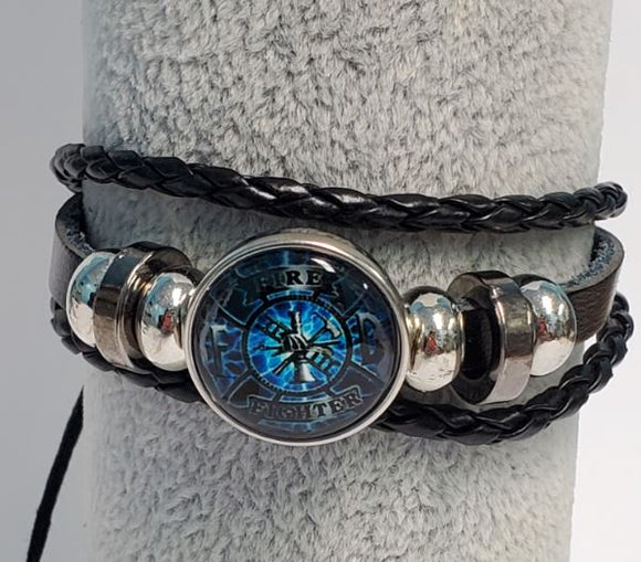 *B819 Black Fire Fighter Leather Bracelet - Iris Fashion Jewelry