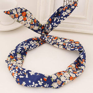 H92 Medium Blue Flower Pattern Wire & Cloth Hair Band - Iris Fashion Jewelry