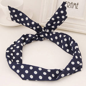 H89 Navy Blue with White Dots Pattern Wire & Cloth Hair Band - Iris Fashion Jewelry