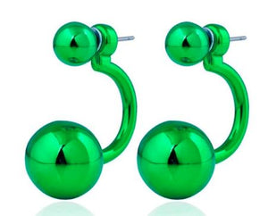 *E447 Green Behind The Ear Double Ball Earrings - Iris Fashion Jewelry