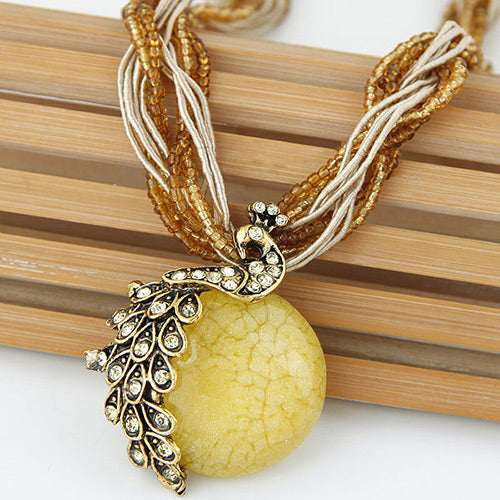 N802 Yellow Peacock & Gem Necklace with FREE Earrings - Iris Fashion Jewelry