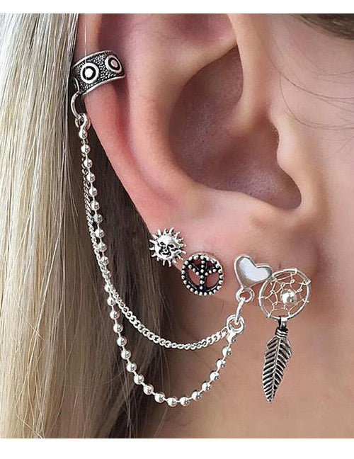 E466 Silver Ear Cuff 4 Piece Earring Set - Iris Fashion Jewelry