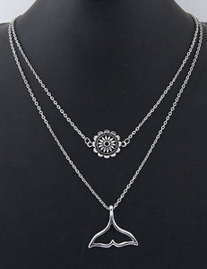 N713 Silver Sunflower & Mermaid Tail Necklace with FREE Earrings - Iris Fashion Jewelry