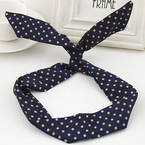 H101 Navy Blue with White Dots Pattern Wire & Cloth Hair Band - Iris Fashion Jewelry