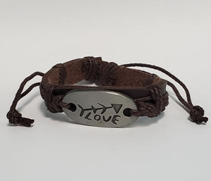 *B109 Love Arrow Brown Leather Brown Cord Bracelet - Iris Fashion Jewelry