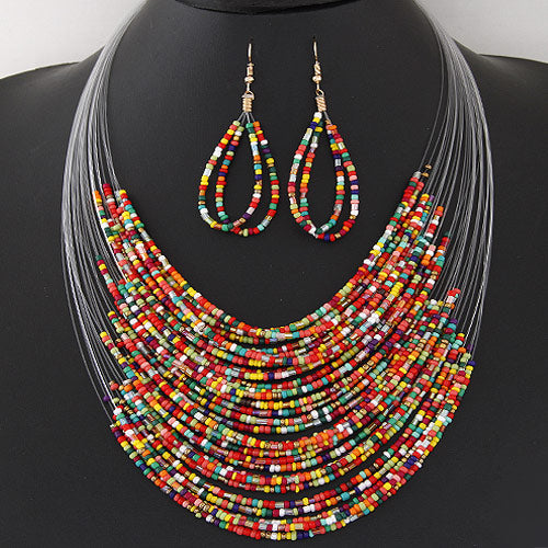N716 Multi Colored Seed Bead Necklace with FREE Earrings - Iris Fashion Jewelry