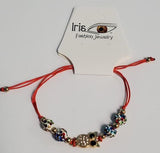 B879 Gemstone Owl Red Cord Bracelet - Iris Fashion Jewelry