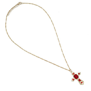 N738 Gold Cross with Red Gems Necklace with FREE Earrings - Iris Fashion Jewelry