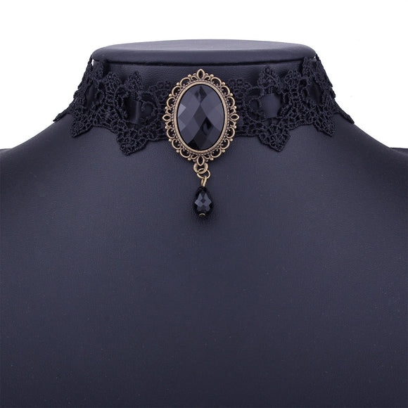 N769 Black Gem Choker Necklace With FREE Earrings - Iris Fashion Jewelry