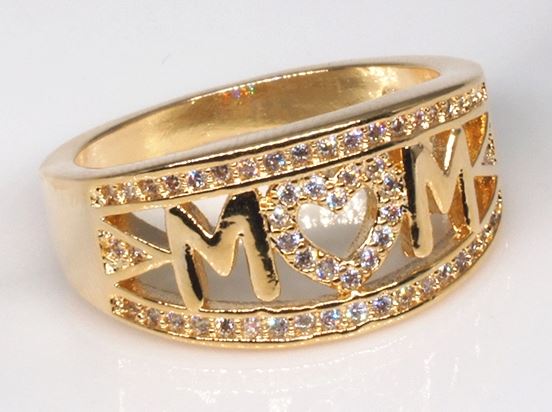 R427 Gold Mom Rhinestones Heart Ring - Iris Fashion Jewelry