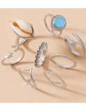 RS06 Silver Shell Snake 8 pc. Ring Set - Iris Fashion Jewelry