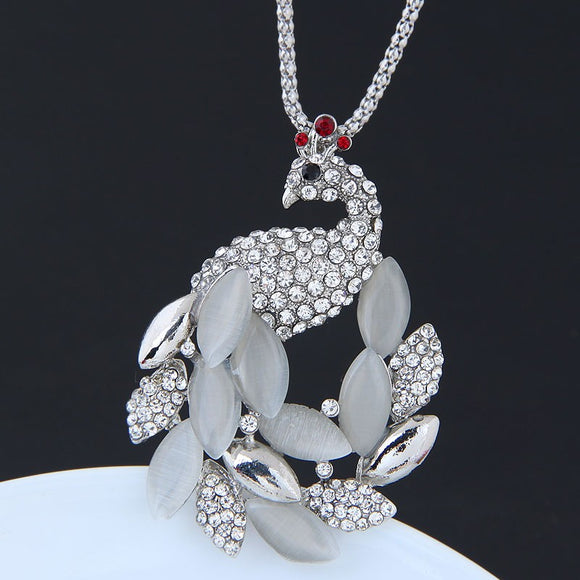 N759 Silver Peacock Necklace With FREE Earrings - Iris Fashion Jewelry